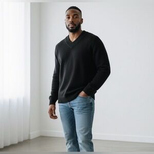 ZARA Men’s Mohair V Neck Sweater Black Size L
